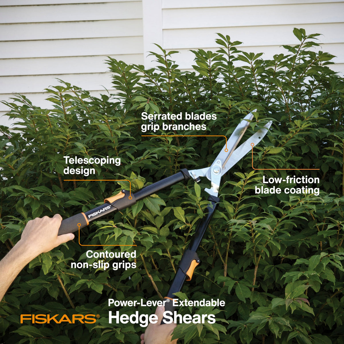 Fiskars 25-33" Power-Lever Extendable Garden Hedge Shears, 10” Blades