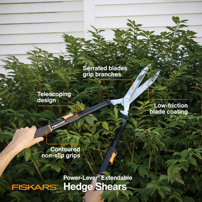 Fiskars 25-33" Power-Lever Extendable Garden Hedge Shears, 10” Blades