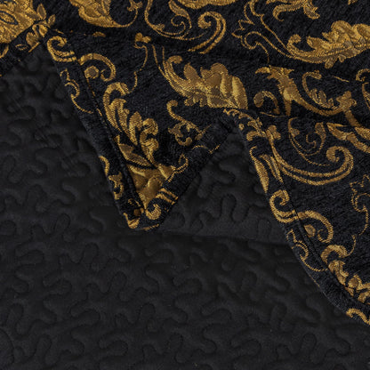 Parure de lit matelassée de luxe Loom and Mill, 3 pièces, couvre-lit damassé classique avec 2 taies d'oreiller, taille Queen, ensemble de dessus-de-lit en jacquard doux et léger pour Halloween, Noël et toute l'année (Noir, Queen)