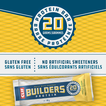 CLIF BUILDERS Vanilla Almond Protein Bars - 20g Plant Protein, Gluten Free, Non-GMO, Made in Canada, 68g Bar (12 Count)