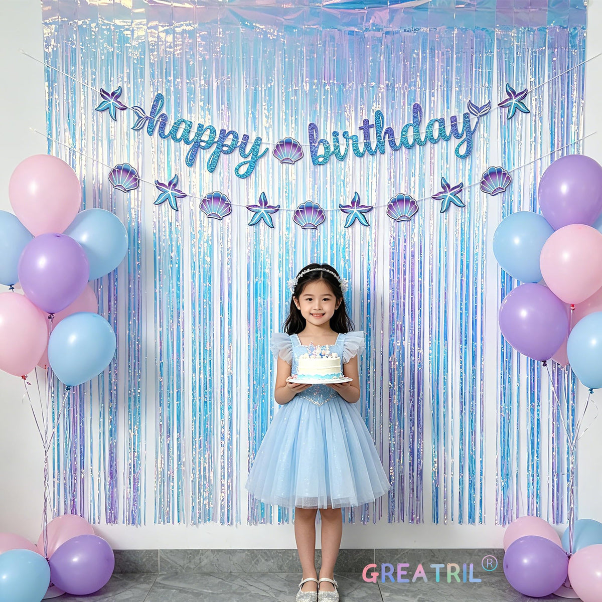 GREATRIL Iridescent Party Tinsel Fringe Backdrop Decorations - Holographic Foil Streamers Curtain for Frozen/Disco Ball/Mermaid/Birthday/Bachelorette/Winter/Christmas Themed - 3.2ft x 6.5ft - 2 PCS 🍁 All In One Marketplace Canada