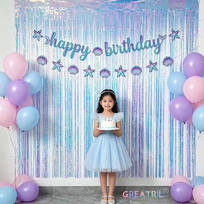GREATRIL Iridescent Party Tinsel Fringe Backdrop Decorations - Holographic Foil Streamers Curtain for Frozen/Disco Ball/Mermaid/Birthday/Bachelorette/Winter/Christmas Themed - 3.2ft x 6.5ft - 2 PCS 🍁 All In One Marketplace Canada