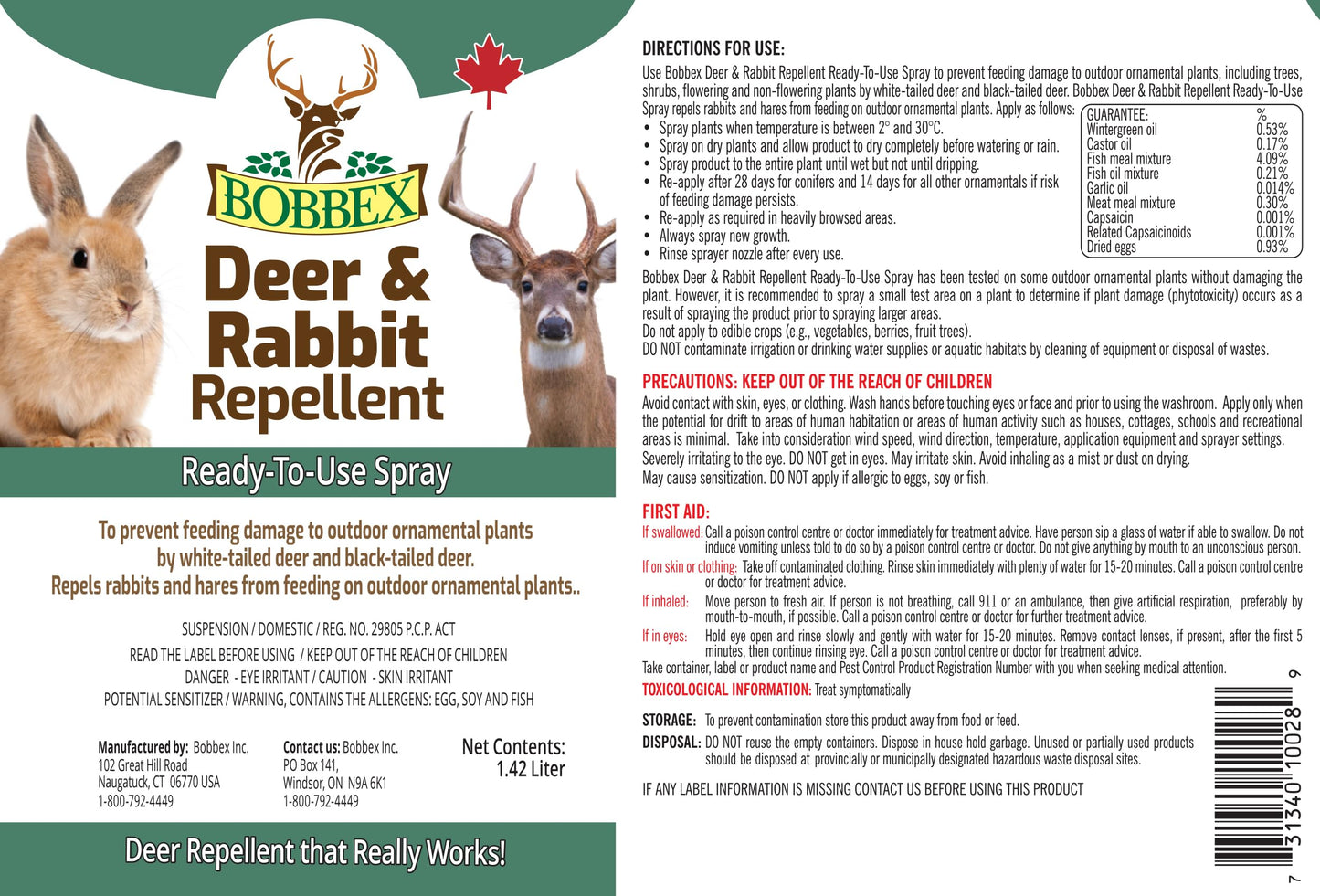 Bobbex Deer & Rabbit Repellent Ready to Use 1.42 Liter Bobbex