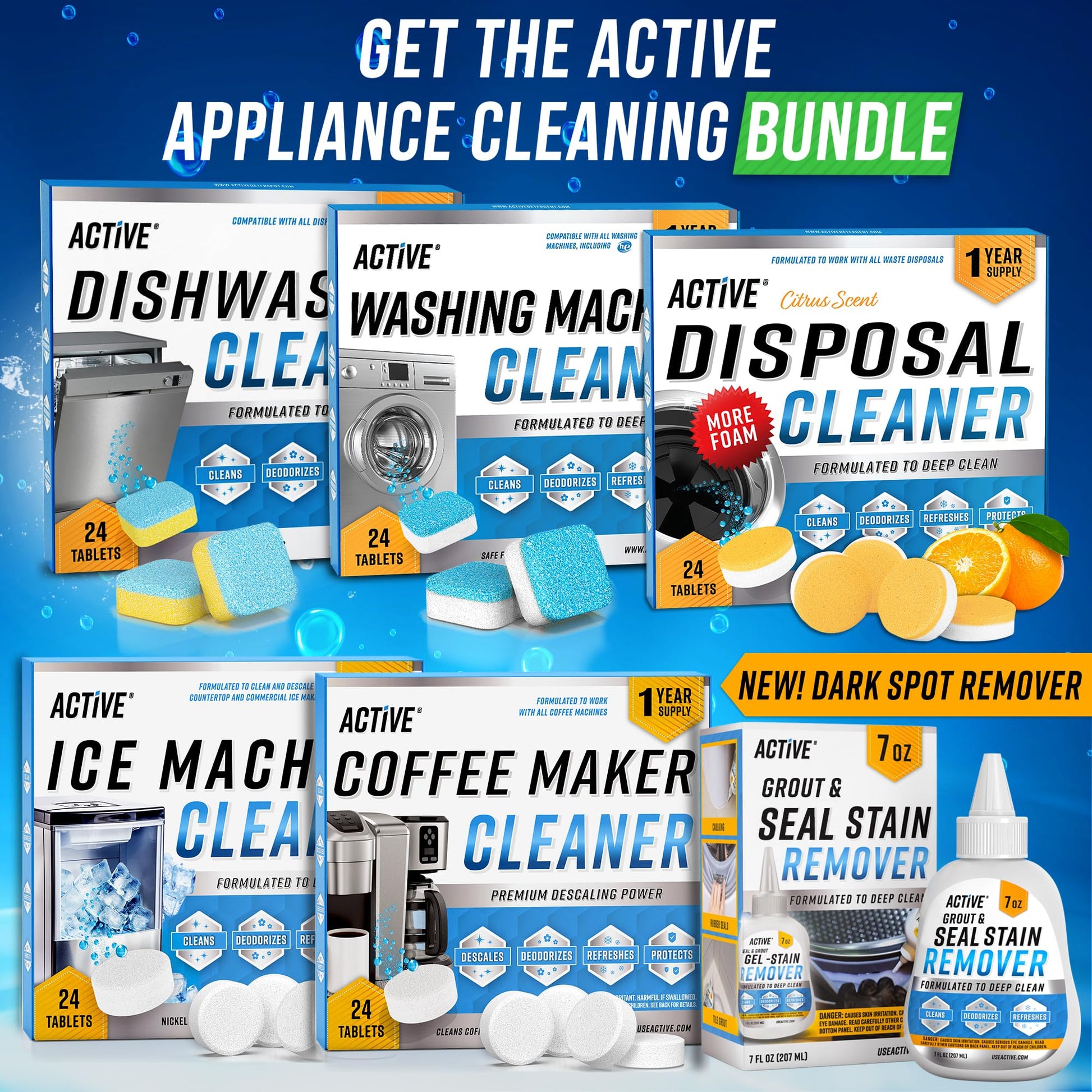Garbage Disposal Cleaner Deodorizer Tablets - ACTIVE XL Foaming Tablet, 24 Pack Fresh Citrus Scented Tabs, New Powerful Foam Freshener for Cleaning Sink Disposal, Garburator, Disposer - 1 Year Supply - Available at All In One Marketplace Canada