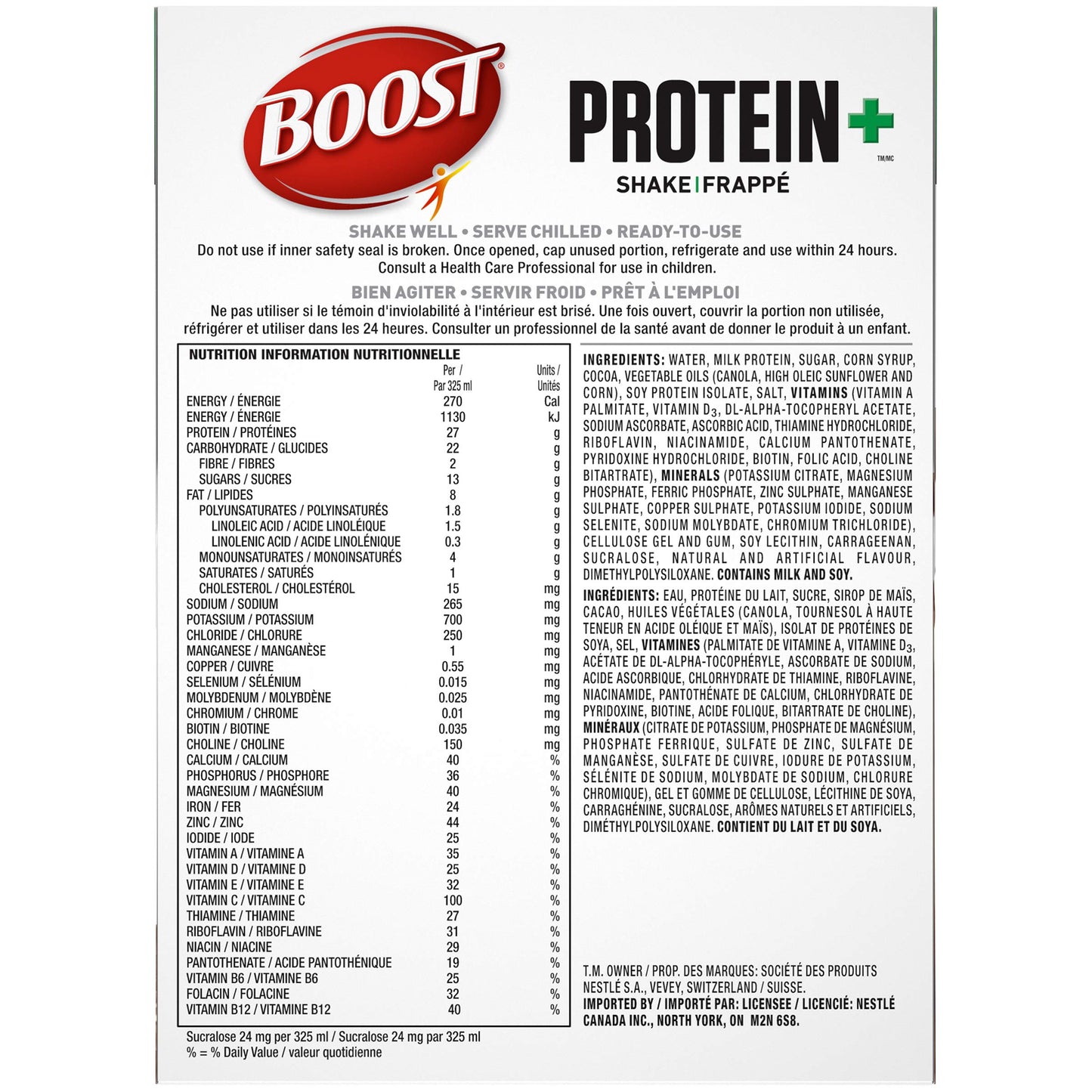 Boost Protein+ Chocolate Meal Replacement Shake, 12-Pack