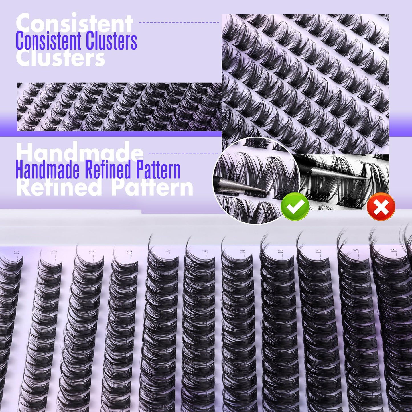 Pawotence Lash Clusters Wispy Cluster Eyelash Extensions 10-18mm Individual Lashes D Curl Cluster Lashes Extension DIY Soft Comfortable Eyelash Clusters with Thin Band