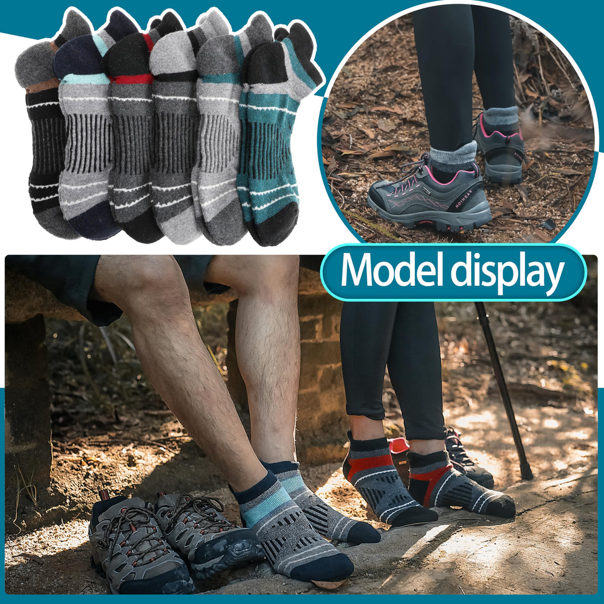 Merino Wool Ankle Hiking Running Socks Warm Thermal Winter Thick Compression Cushion No Show Moisture Wicking Gifts Stocking Stuffers Socks for Men 6 Pairs(Mix,L) 🍁 All In One Marketplace Canada