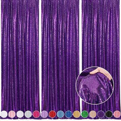 Purple Backdrop Curtins Sequin Fabric 3 Panels Background Drapes 2FT x 8FT Wedding Halloween Bridal Baby Shower Theme Decorations