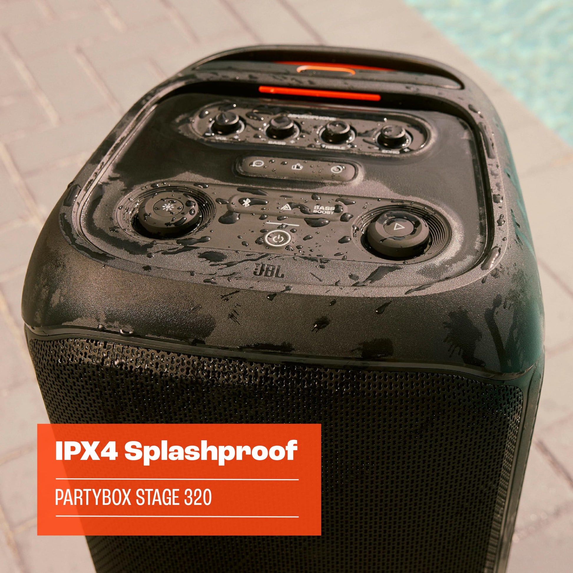JBL PartyBox Stage 320 - Portable Party Speaker with Telescopic Handle & Wide, Sturdy Wheels, Powerful JBL Pro Sound, Futuristic lightshow, Up to 18 Hours of Play time, Splash Proof JBL