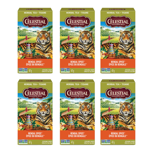 Celestial Seasonings Bengal Spice Herbal Tea, Caffeine Free, 20 Tea Bags Box, 6-Pack
