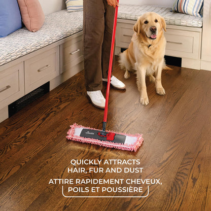 Vileda Pet Pro Microfiber Hair & Dust Mop | Flat dust mop | Three times more pet hair removal | Extra large trapezoid mop head | 100% Microfiber | Multi surface dry usage | Reusable & machine washable Vileda