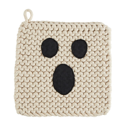Mud Pie Ghost Halloween Pot Holder, Cotton Crochet Kitchen Hot Pad, 8"