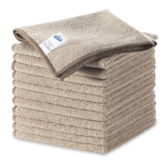 MR.SIGA Microfiber Cleaning Cloths, All-Purpose Surface Microfiber Towels, Streak Free Cleaning Rags, Pack of 12, Coffee, Size 32 x 32 cm(12.6 x 12.6 inch) - Available at All In One Marketplace Canada