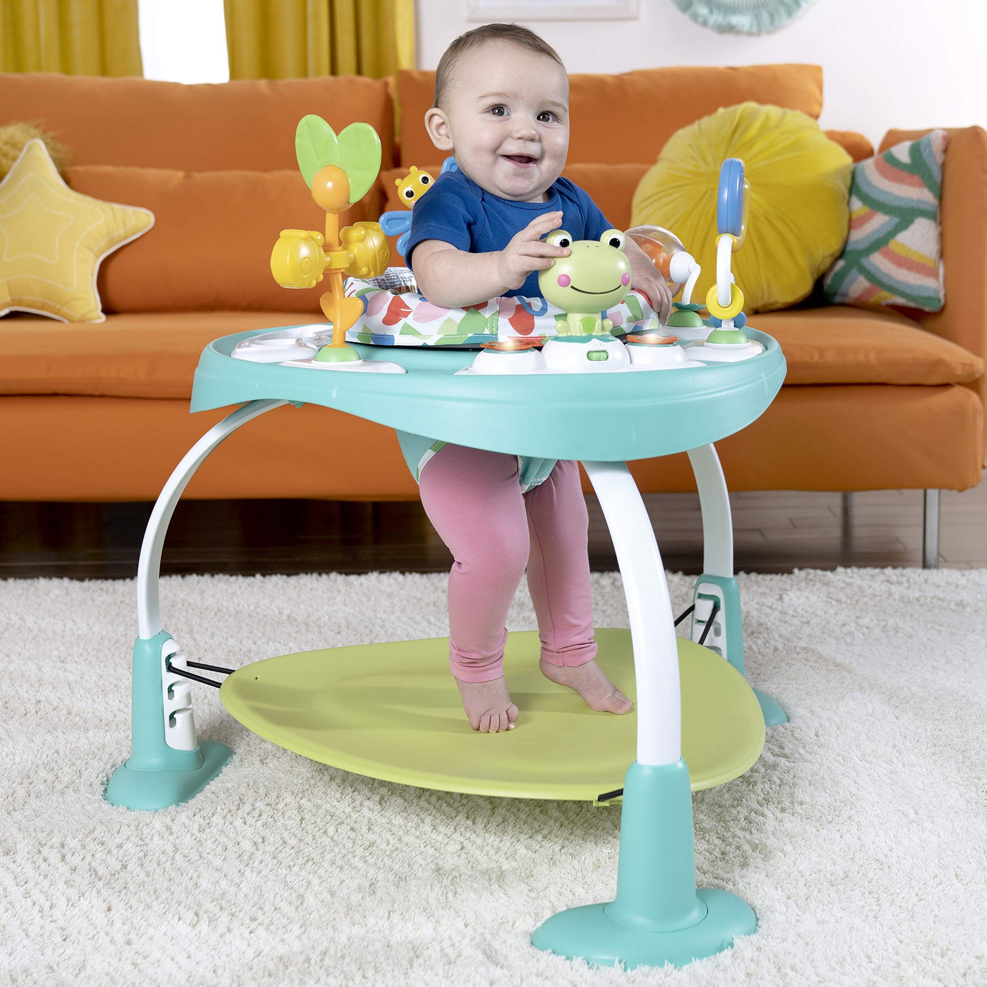 Bright Starts Bounce Bounce Baby 2-in-1 Activity Center Jumper & Table - Playful Pond (Green), 6 Months+ Bright Starts
