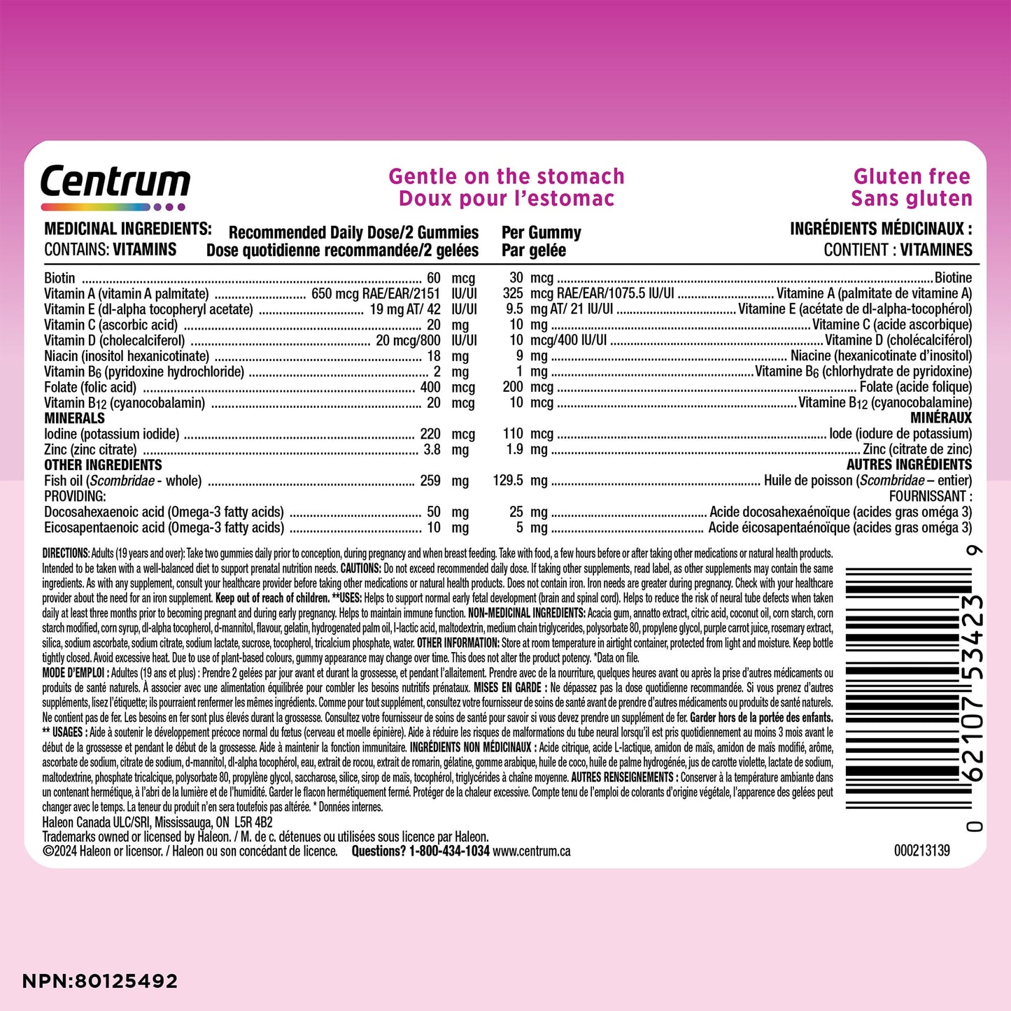 Centrum Prenatal Multigummies with DHA and Folic Acid, Postpartum Multivitamin and Mineral Supplement, 60 count, 30 day supply. - Available at All In One Marketplace Canada