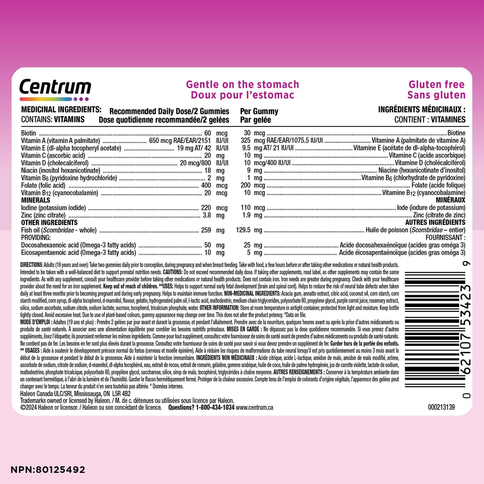 Centrum Prenatal Multigummies with DHA and Folic Acid, Postpartum Multivitamin and Mineral Supplement, 60 count, 30 day supply. - Available at All In One Marketplace Canada