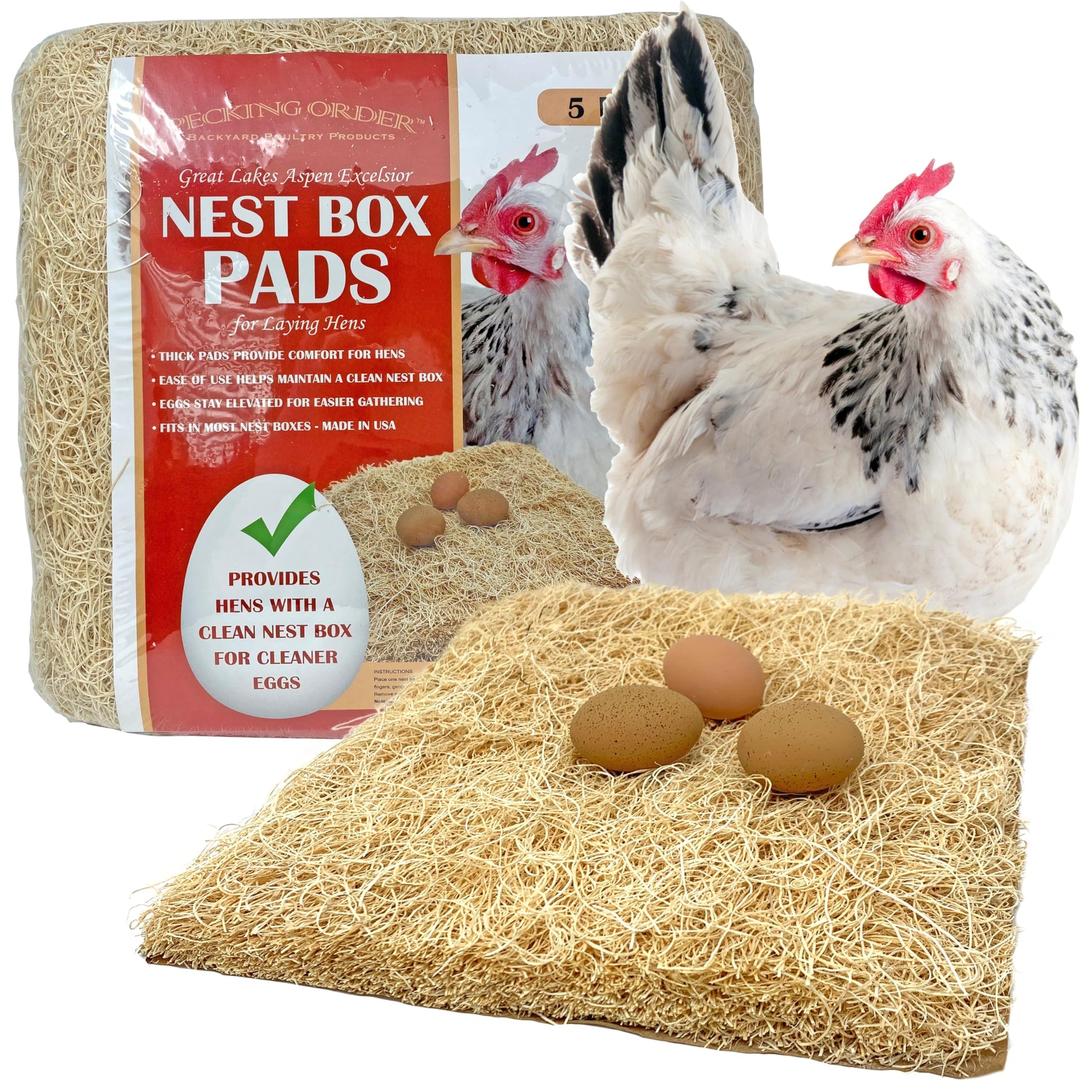Nest Box Pads for Chicken Nesting Boxes - 13 x 13 Pads Made in USA from Sustainably Sourced Aspen Excelsior (5 Pack) 🍁 All In One Marketplace Canada Pecking Order