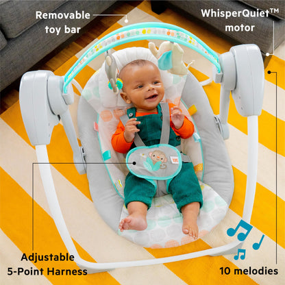 Bright Starts Portable Automatic 6-Speed Baby Swing, Compact Easy-Fold, Music, Toy Bar, 0-9 Months 6-20 lbs (Whimsical Wild) Bright Starts