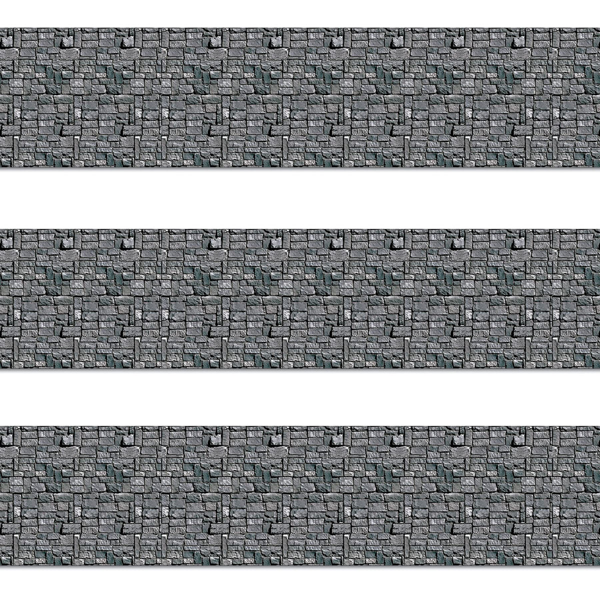 Beistle Stone Wall Backdrop 3-Count – Extra Large 4' x 30' Plastic Medieval Wall Decorations for Halloween Parties, Castle-Themed Events, Haunted Houses, Fantasy Photo Backgrounds