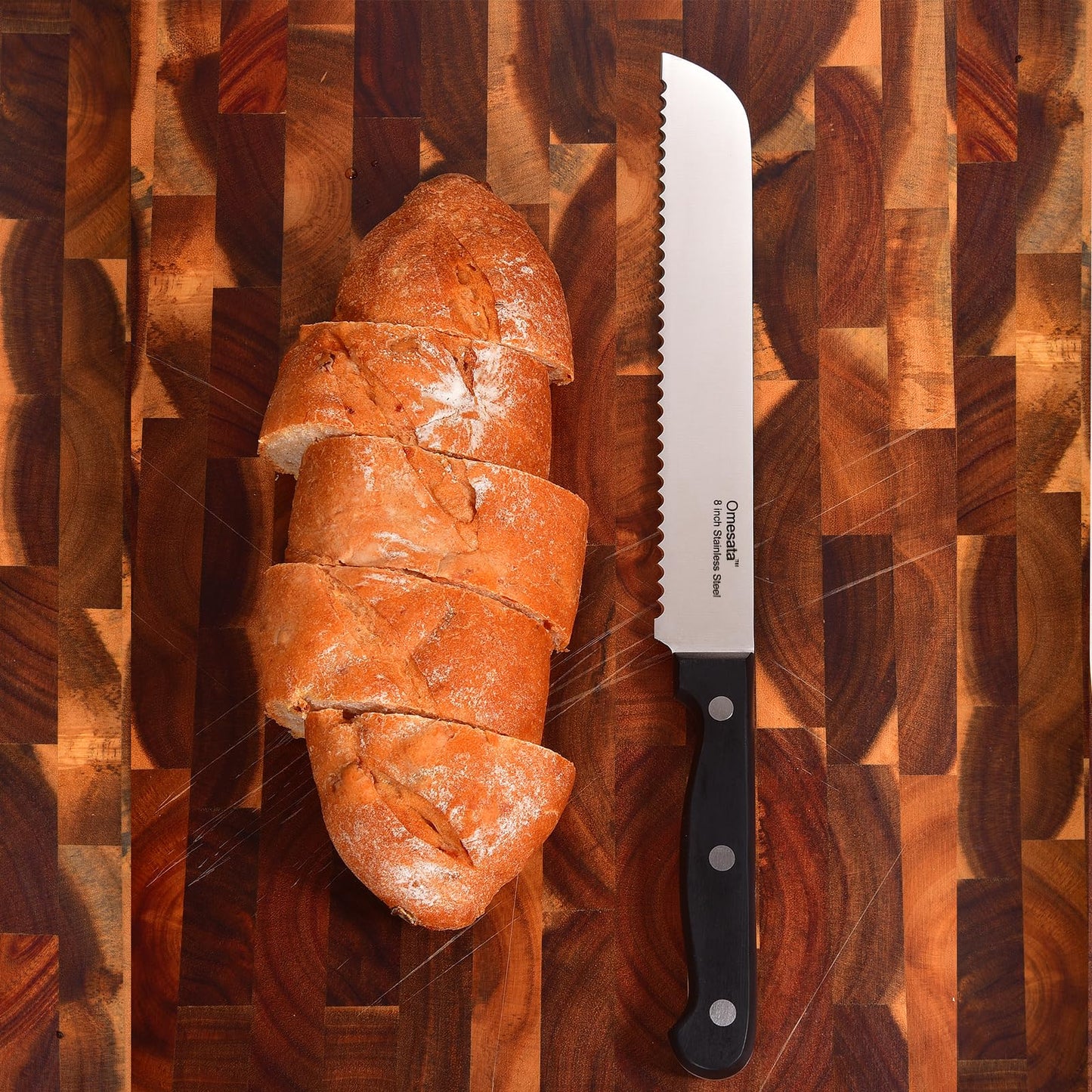Bread Knife, Serrated 8 inch Bread Knifes for Homemade Bread Sourdough, Blade Razor Sharp and Wavy Edge from Professional Stainless Steel Omesata - Available at All In One Marketplace Canada