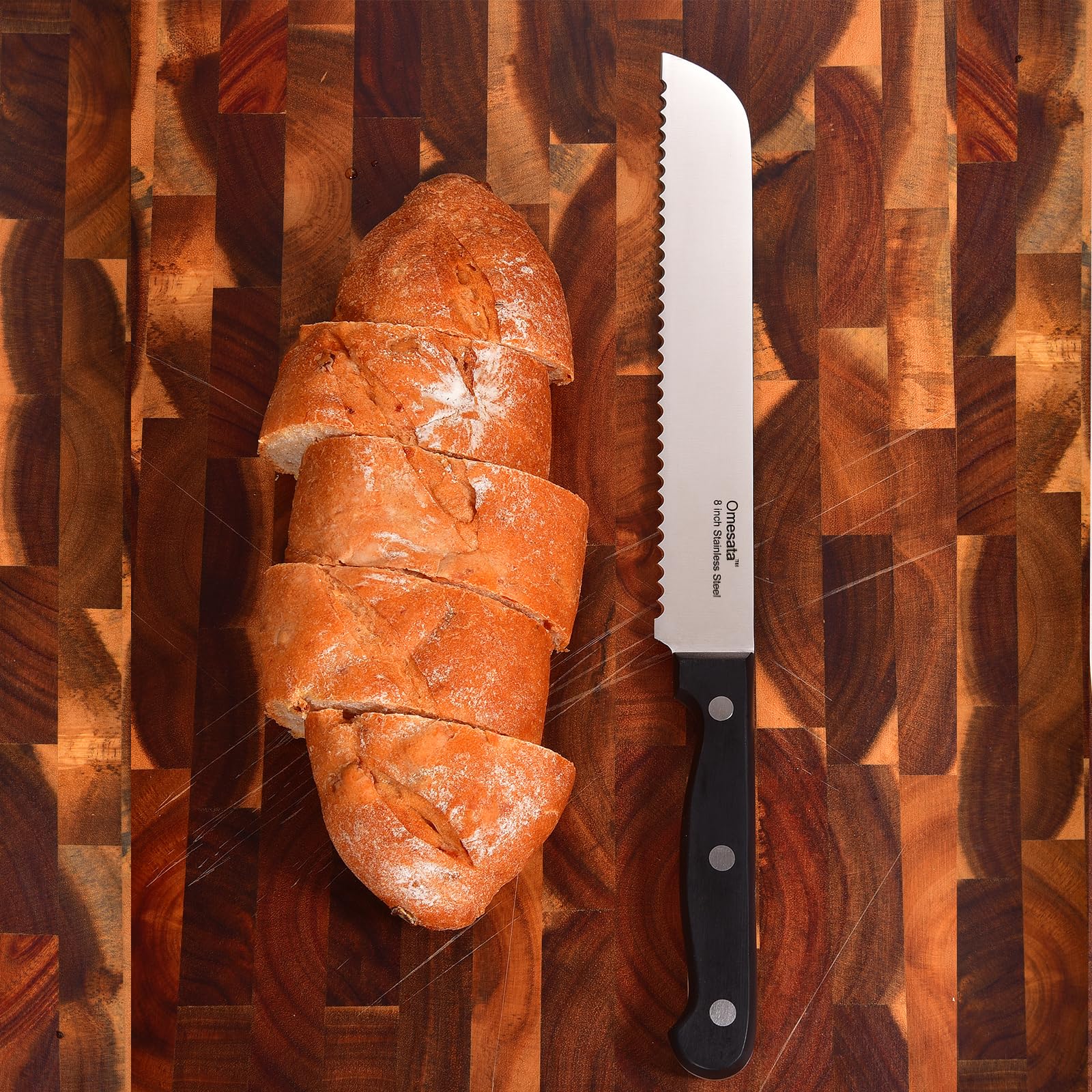 Bread Knife, Serrated 8 inch Bread Knifes for Homemade Bread Sourdough, Blade Razor Sharp and Wavy Edge from Professional Stainless Steel Omesata - Available at All In One Marketplace Canada