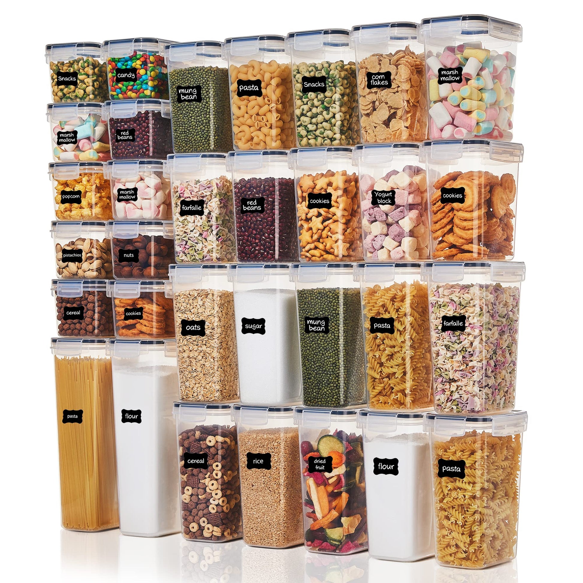 Vtopmart 32pcs Food Storage Container Set, Kitchen & Pantry Organizers and Storage, Plastic Airtight Container with Lids for Cereal, Flour and Sugar, Includes 32 Labels - Available at All In One Marketplace Canada