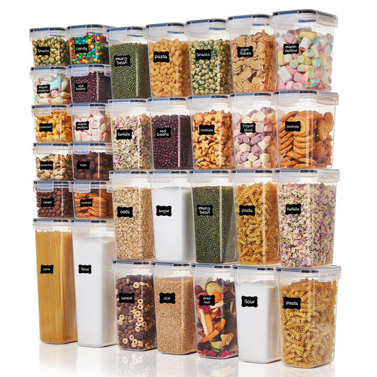 Vtopmart 32pcs Food Storage Container Set, Kitchen & Pantry Organizers and Storage, Plastic Airtight Container with Lids for Cereal, Flour and Sugar, Includes 32 Labels - Available at All In One Marketplace Canada