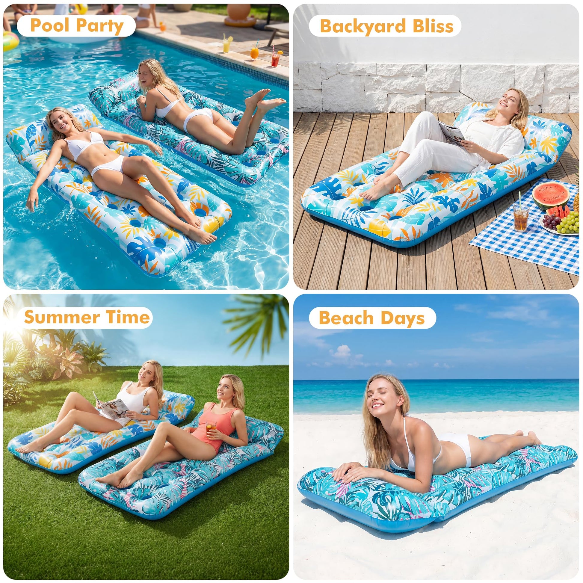 Stonful 2 Pack Inflatable Pool Float Mat, Giant Pool Floats Adult Size with Headrest, Lake Float Raft Water Lounger, Multi-Purpose Swimming Pool Floats Toys for Pool Party, Summer Beach, Outdoor