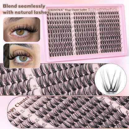 Goddvenus Cluster Lashes Kit Wispy Natural 300pcs Eyelashes Clusters 10-16mm DIY Eyelash Extensions Kit C Curl Individual Lashes for DIY Lash Extension