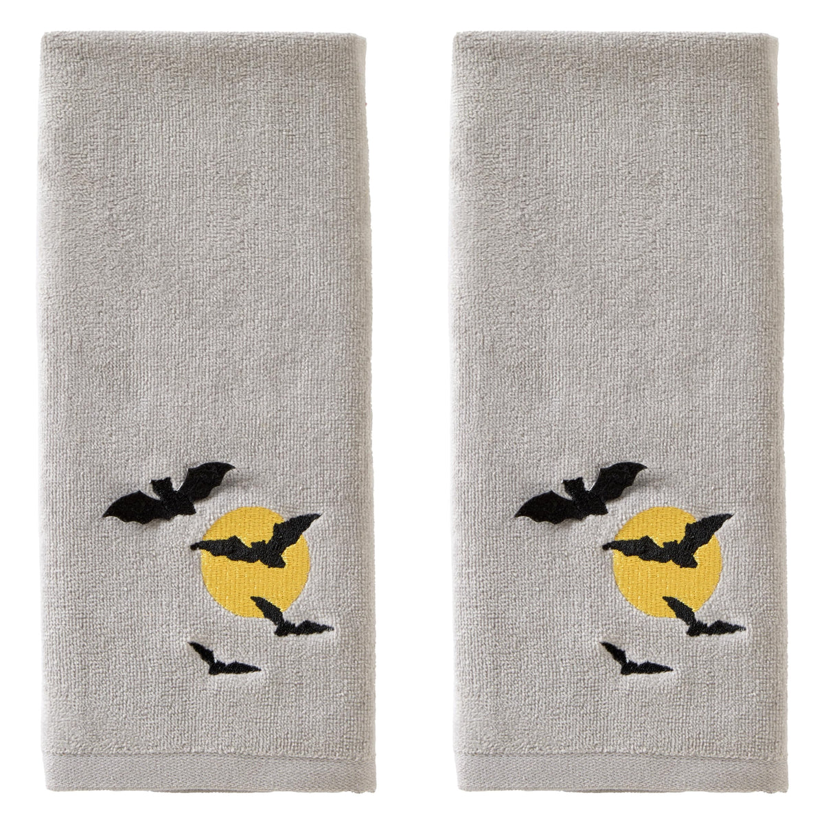 SKL Home Halloween Full Moon Flight 3D Hand Towel 2pc Set for Bath/Kitchen/Bar & Gift, Gray