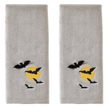 SKL Home Halloween Full Moon Flight 3D Hand Towel 2pc Set for Bath/Kitchen/Bar & Gift, Gray