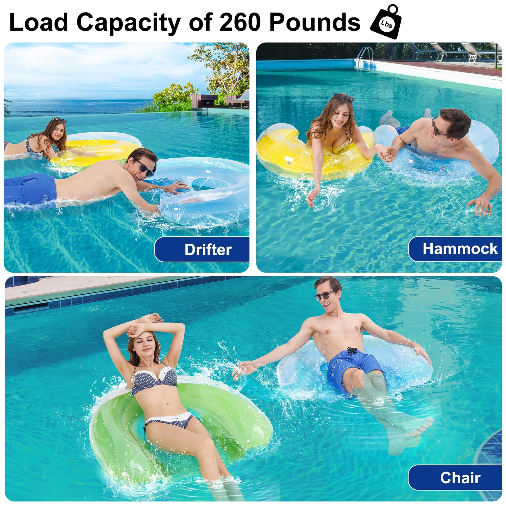 4 Pack Pool Floaties for Adults, Upgraded 52“X38 Adult Size Inflatable Pool Float Chair Floating Pool Chair Floaties for Adults Beaches, Lakes, Rivers, Parties