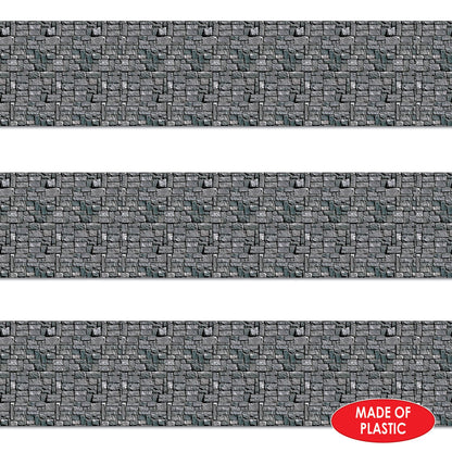 Beistle Stone Wall Backdrop 3-Count – Extra Large 4' x 30' Plastic Medieval Wall Decorations for Halloween Parties, Castle-Themed Events, Haunted Houses, Fantasy Photo Backgrounds