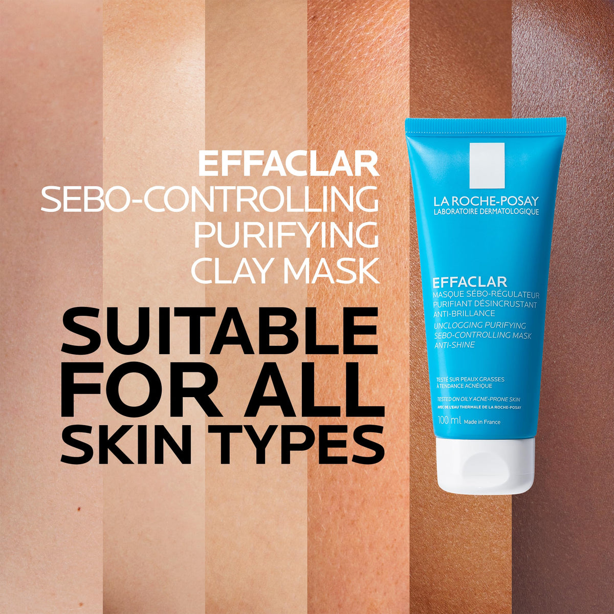 La Roche-Posay Clarifying Clay Skincare FACE MASK, Effaclar Unisex Purifying Clay Mask for Oily Skin, Sebum Controlling with Kaolin Clay, Travel Size Approved, 100 ml.