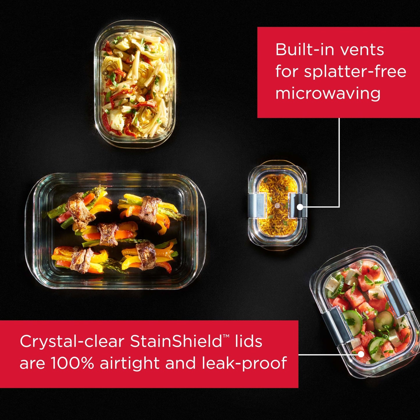 Rubbermaid 2118315 Brilliance Glass Storage 8-Cup Food Containers with Lids, 2-Pack (4 Pieces Total), BPA Free and Leak Proof, Large, Clear Rubbermaid