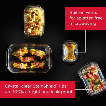 Rubbermaid 2118315 Brilliance Glass Storage 8-Cup Food Containers with Lids, 2-Pack (4 Pieces Total), BPA Free and Leak Proof, Large, Clear Rubbermaid