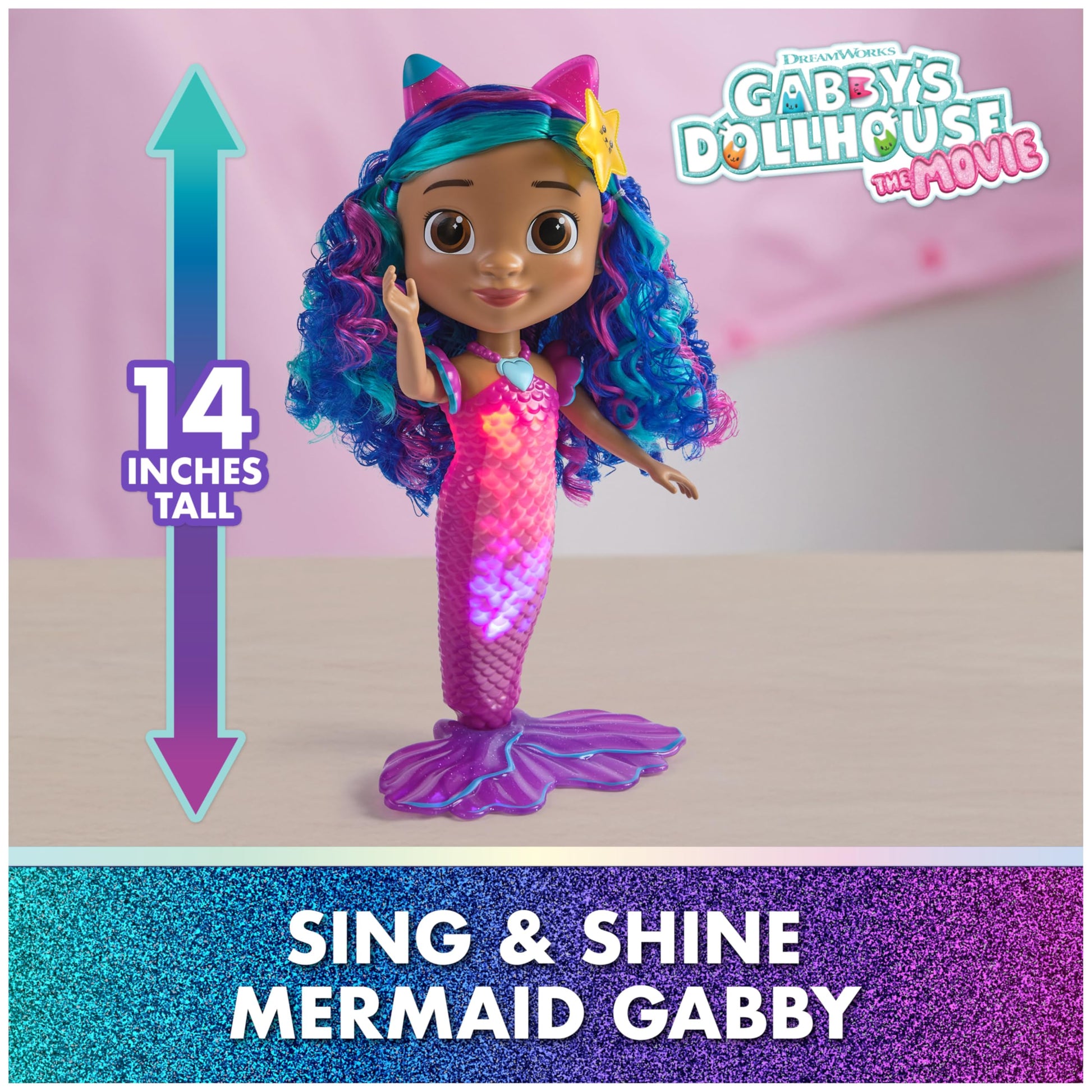 DreamWorks GABBY'S Dollhouse The Movie, Sing & Shine Mermaid Gabby, Waterproof Mermaid Doll with Lights & Sounds, Kids Toys for Girls & Boys Ages 3 and Up DREAMWORKS GABBY'S DOLLHOUSE