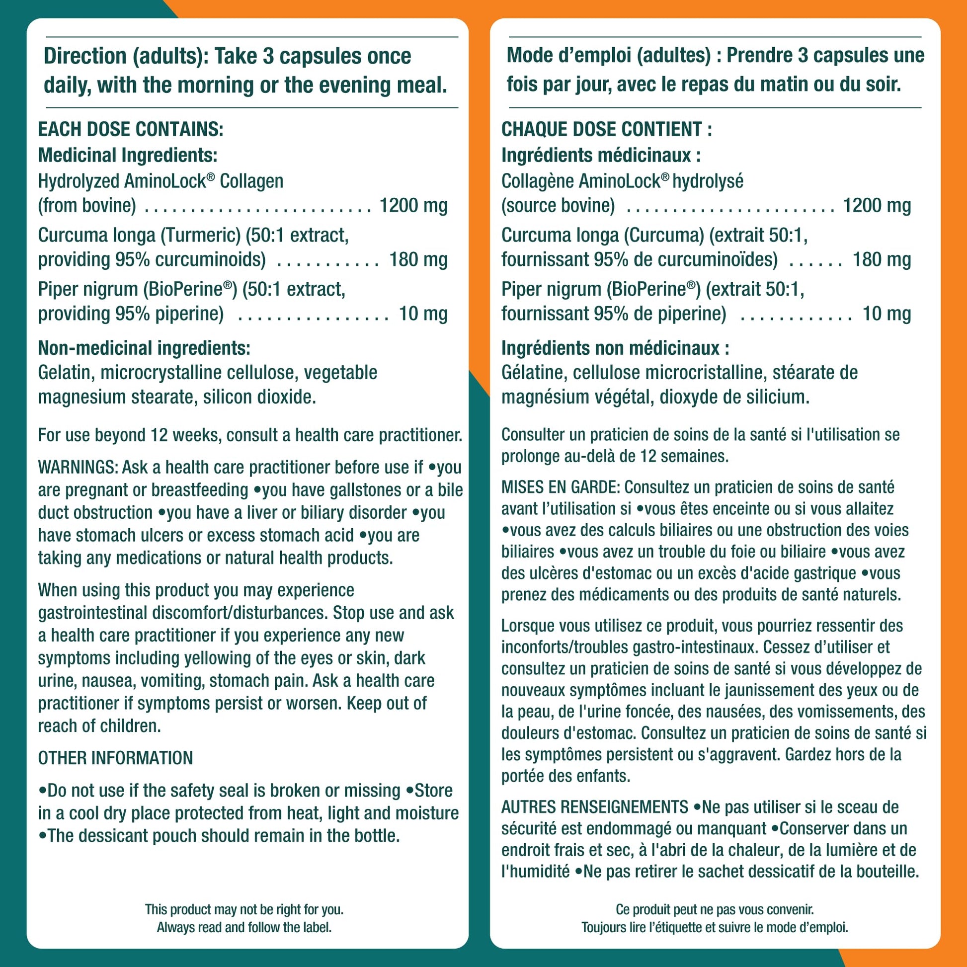 Genacol Anti-Inflammatory (60-Day Supply) – Turmeric Curcumin Supplement with Black Pepper (BioPerine) and Collagen Peptides, Relieves Inflammation, Osteoarthritis Pain Relief, 180 Capsules - Available at All In One Marketplace Canada