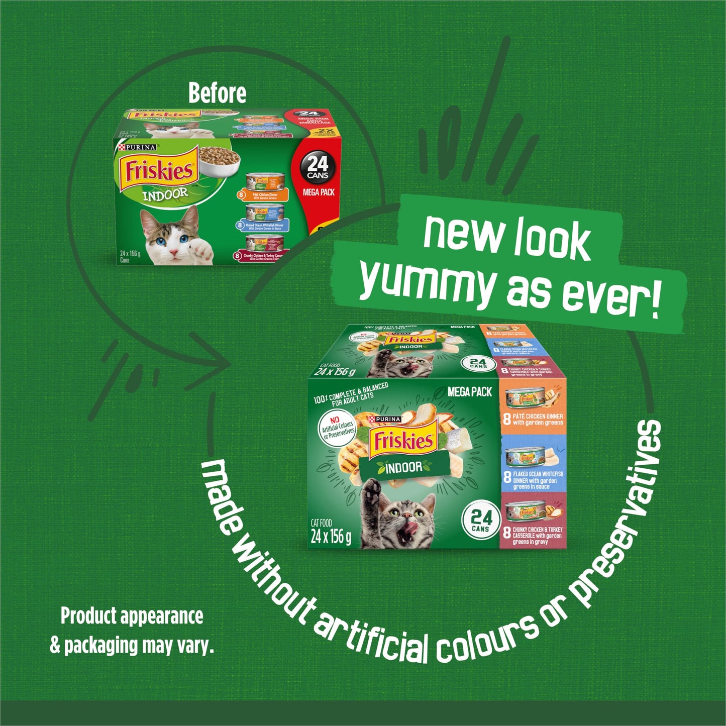 Friskies Indoor Wet Cat Food, Variety Pack 3 Flavours - 156 g Can (24 Pack) - Available at All In One Marketplace Canada