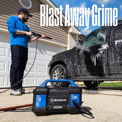 Westinghouse ePX3100v Electric Pressure Washer, 2100 Max PSI 1.76 Max GPM, Built-in Carry Handle, Detachable Foam Cannon, Pro-Style Steel Wand, 3-Nozzle Set, for Cars/Fences/Driveways/Home/Patios Westinghouse