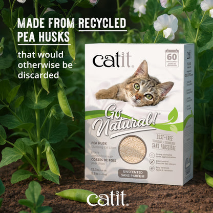 Catit Go Natural Pea Husk Clumping Cat Litter, Unscented, 5.6 kg, Dust Free & Lightweight Cat Litter, Easy to Scoop, Litiere Pour Chat