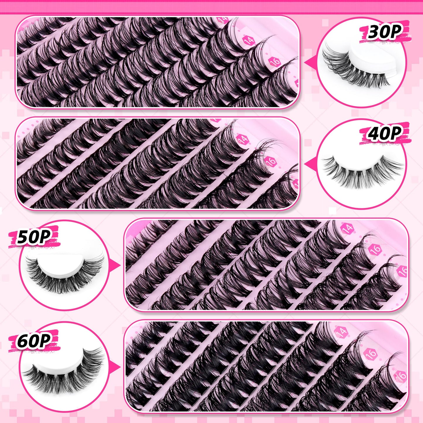 wiwoseo Cluster Eyelash Extensions 560pcs Lash Clusters Wipsy Cluster Lashes D Curl Eyelashes Clusters Individual Lashes DIY Lash Extensions Cluster Eyelash Natural Look Eyelashes (8-16MM) - Available at All In One Marketplace Canada
