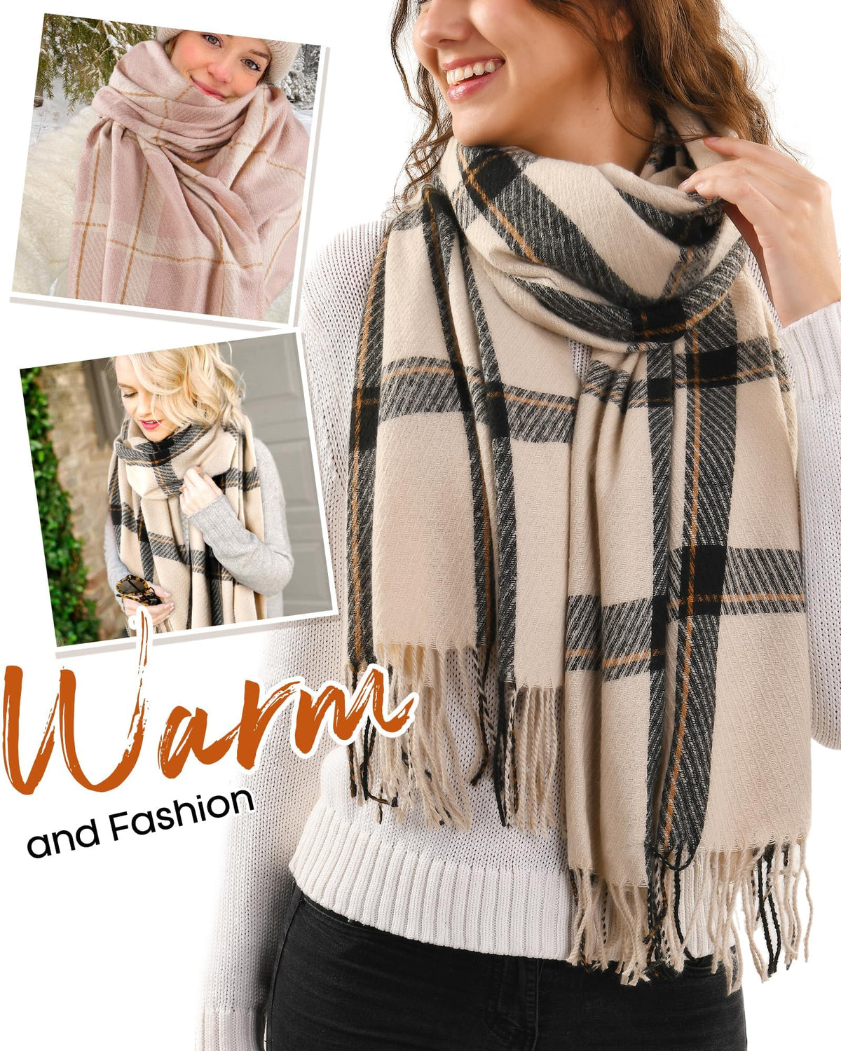 FURTALK Winter Scarf for Women Oversized Plaid Tassel Shawl Wrap 🍁 All In One Marketplace Canada