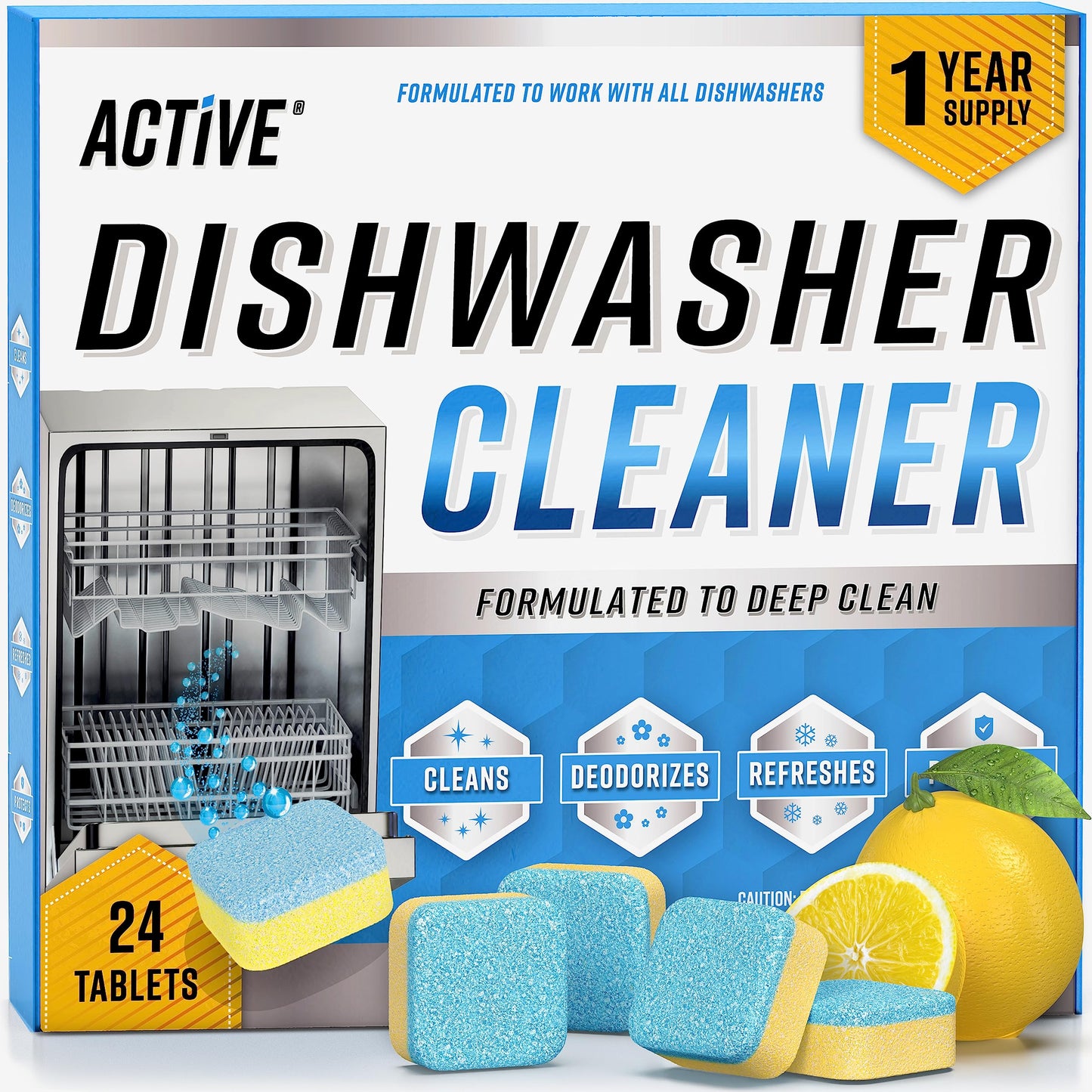 Dishwasher Cleaner And Deodorizer Tablets - 24 Pack Deep Cleaning Descaler Pods Formulated To Clean Dish Washer Machine, Natural Limescale Remover, Hard Water, Calcium, Odor - 12 Month Supply