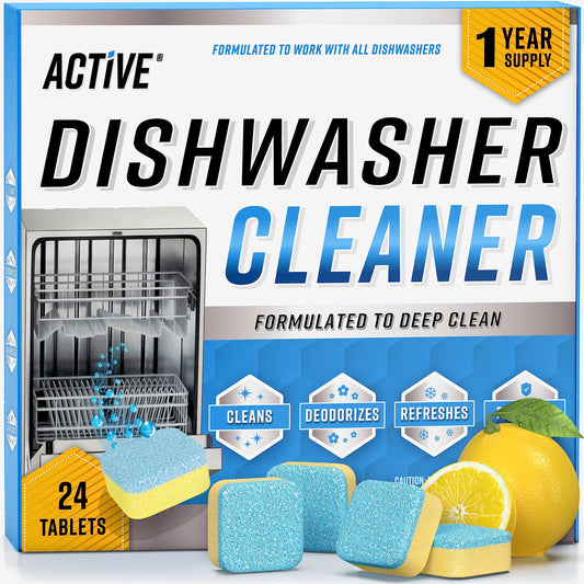 Dishwasher Cleaner And Deodorizer Tablets - 24 Pack Deep Cleaning Descaler Pods Formulated To Clean Dish Washer Machine, Natural Limescale Remover, Hard Water, Calcium, Odor - 12 Month Supply