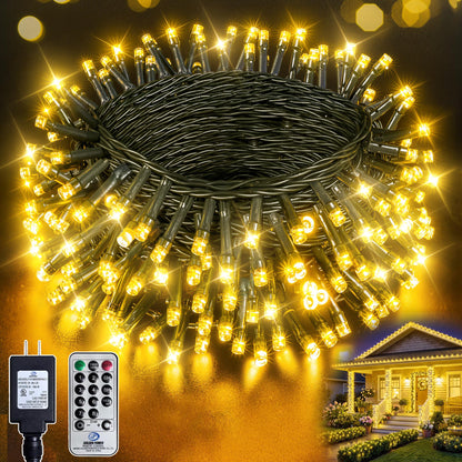 Soagrc 66FT 200 LED Warm White Fairy Lights, Dark Green Wire 8 Modes Timer, IP44 Waterproof Outdoor Indoor String Lights for Patio Garden Backyard Bedroom Classroom Weeding Christmas Decor 🍁 All In One Marketplace Canada
