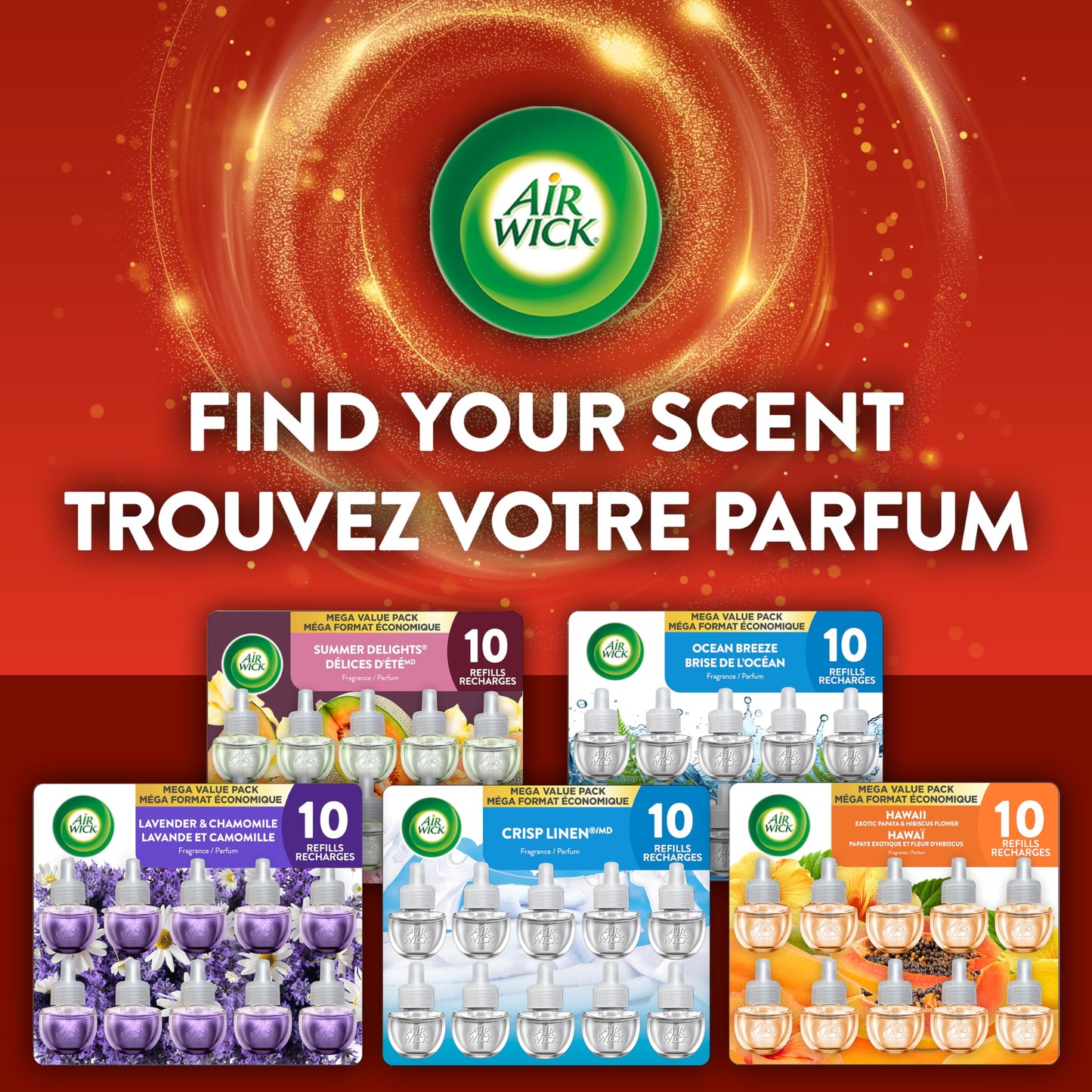 Air Wick Plug In Scented Oil Air Freshener Refills for Home – Infused with Essential Oils – 10 Count – Apple Cinnamon Scent – Mega Value Pack - Available at All In One Marketplace Canada
