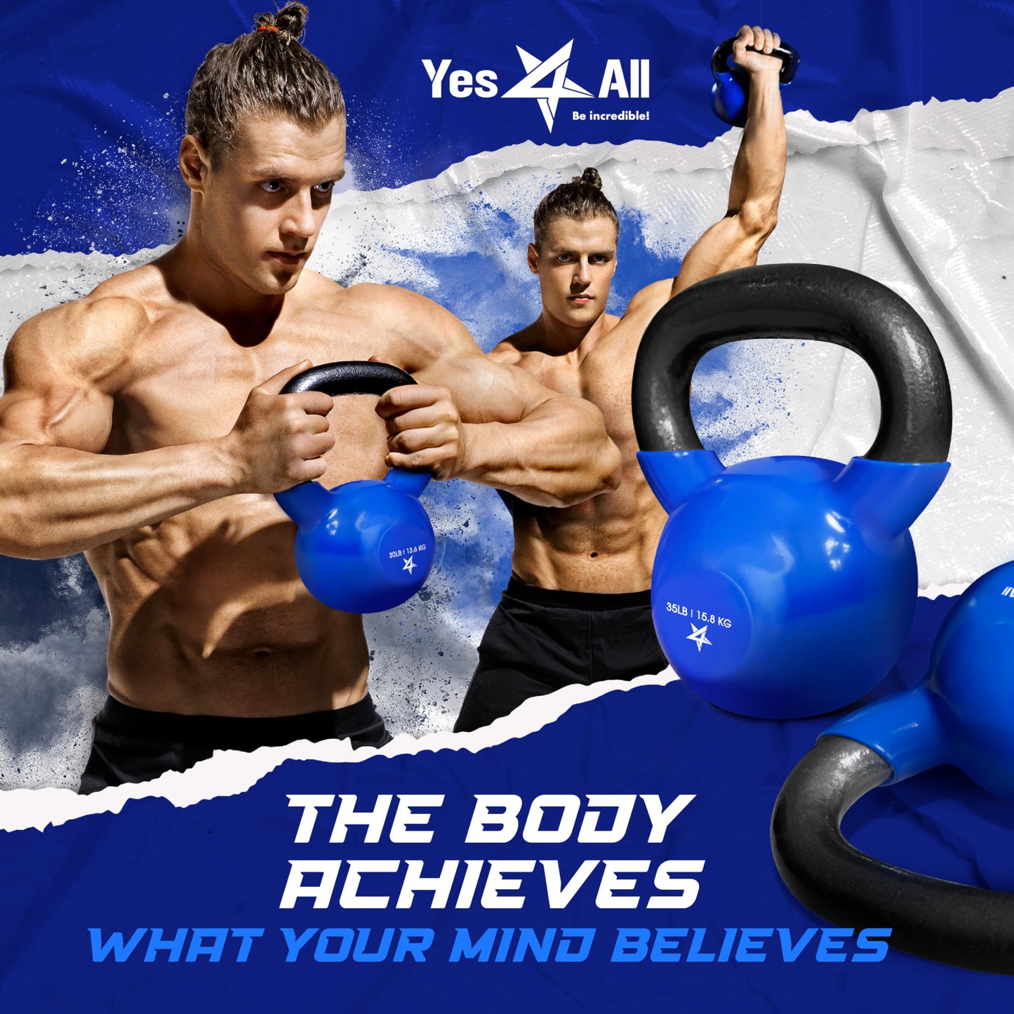 Yes4All Vinyl Coated Kettlebell Weights – Great for Full Body Workout and Strength Training – Vinyl Kettlebell 20 lbs
