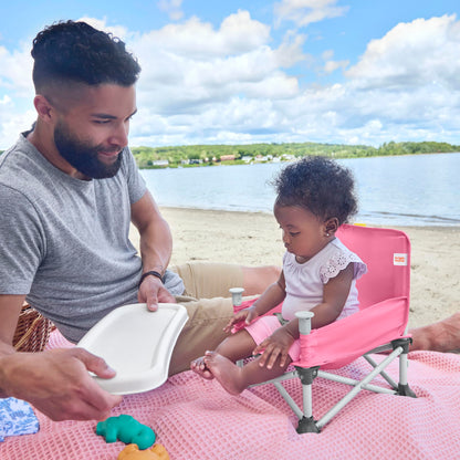 Bright Starts Pop 'N Sit Portable Booster, Indoor/Outdoor Use, Floor Seat with Feeding Tray, Pink, 6 Mos - 3 Yrs