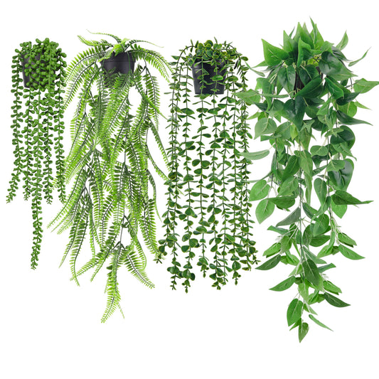 Der Rose 4Pcs Fake Plants, Artificial Plants Fake Hanging Plants for Boho Home Bathroom Bedroom Living Room Office Wall Shelf Decor Indoor Outdoor - Available at All In One Marketplace Canada